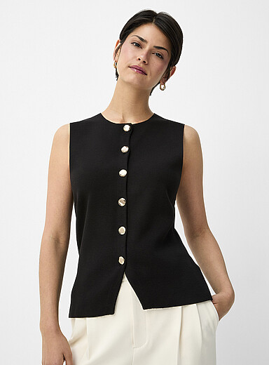 Contemporaine: Le gilet ajust&eacute; boutons dor&eacute;s Noir pour femme