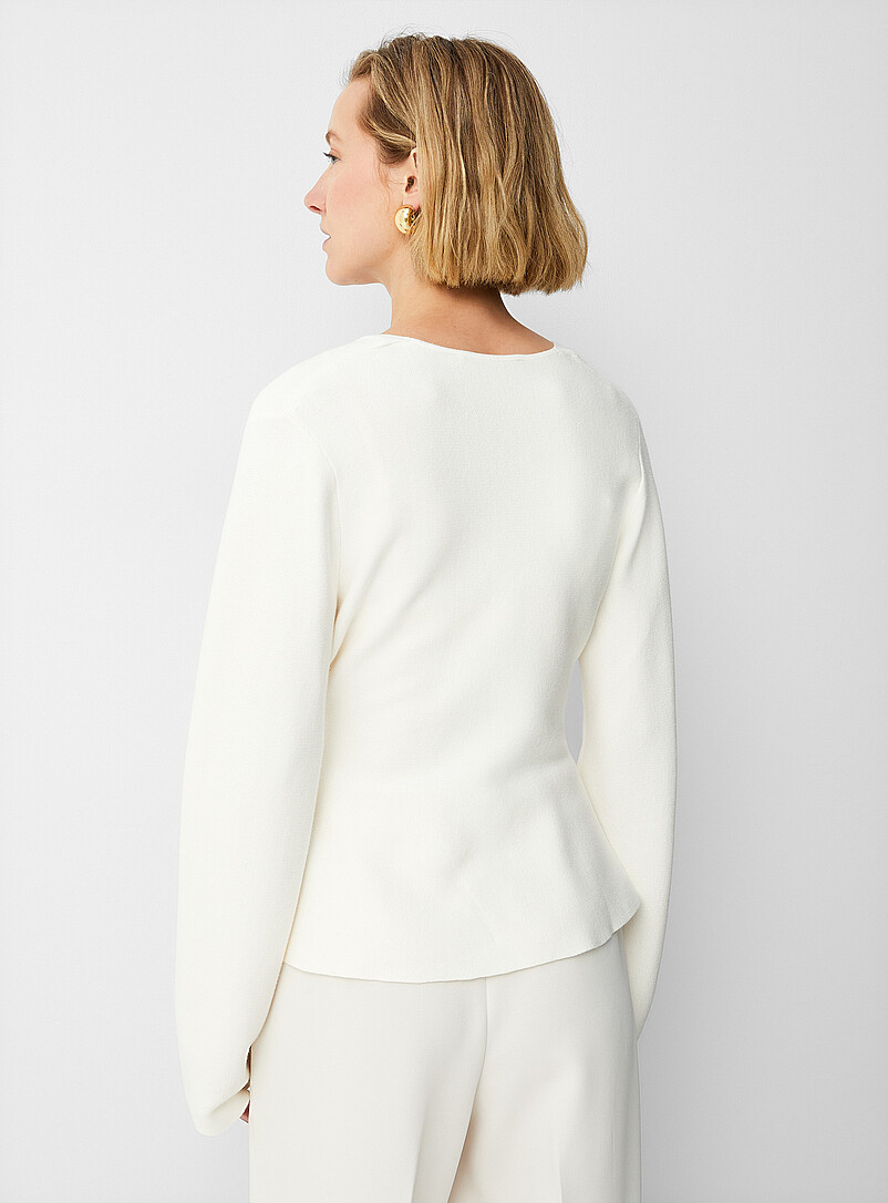 Contemporaine: Le cardigan fermeture crois&eacute;e ceintur&eacute;e Blanc cass&eacute; pour femme