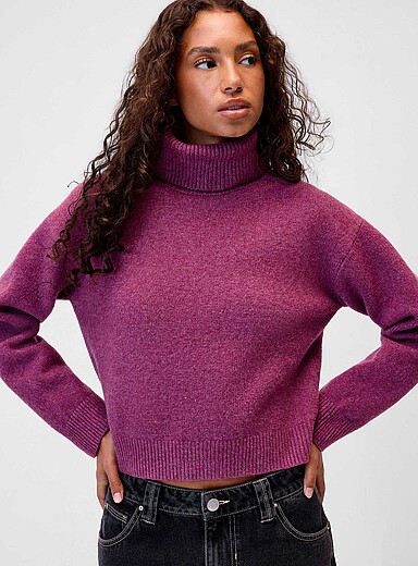 Twik Mauve Boxy-fit turtleneck sweater for women