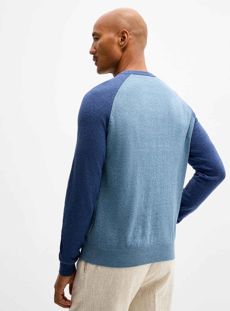 Le 31 Navy/Midnight Blue Colourblock raglan sweater for men