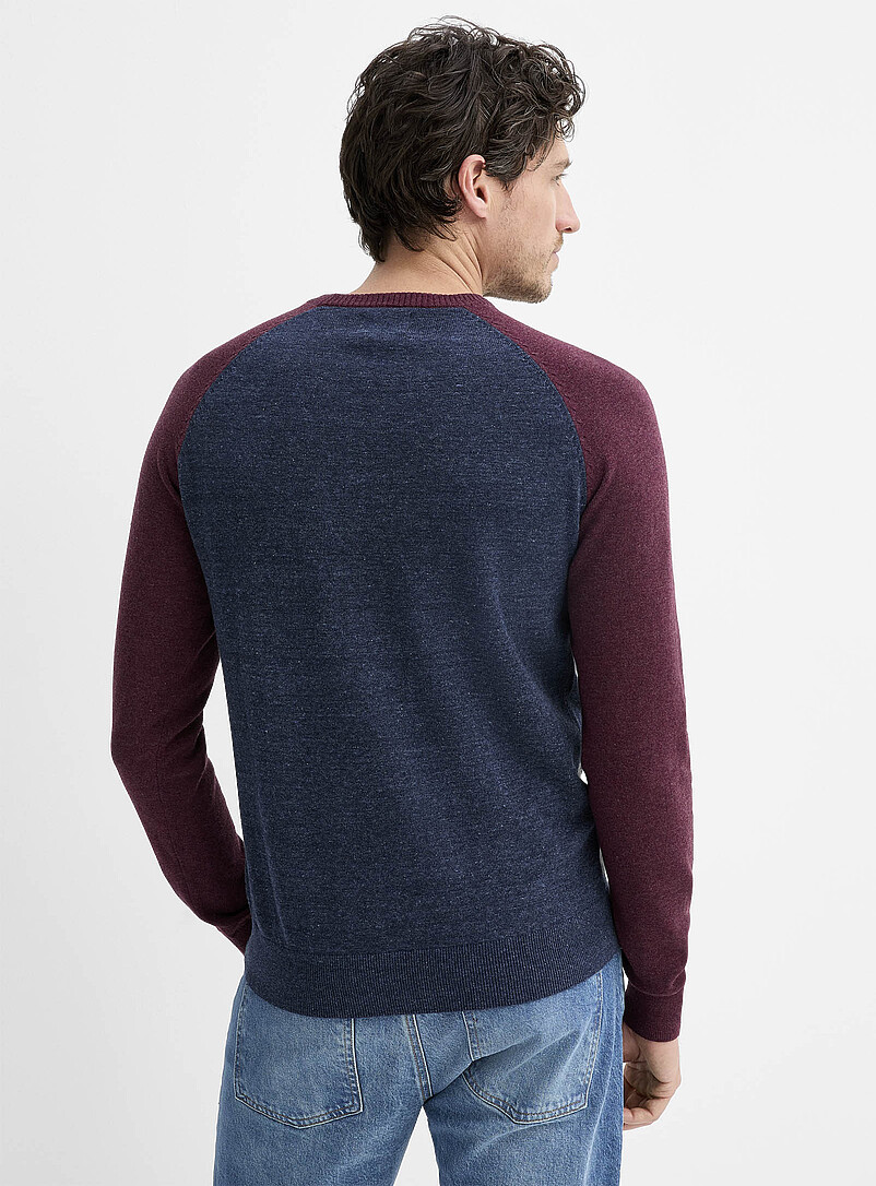 Le 31 Navy/Midnight Blue Colourblock raglan sweater for men