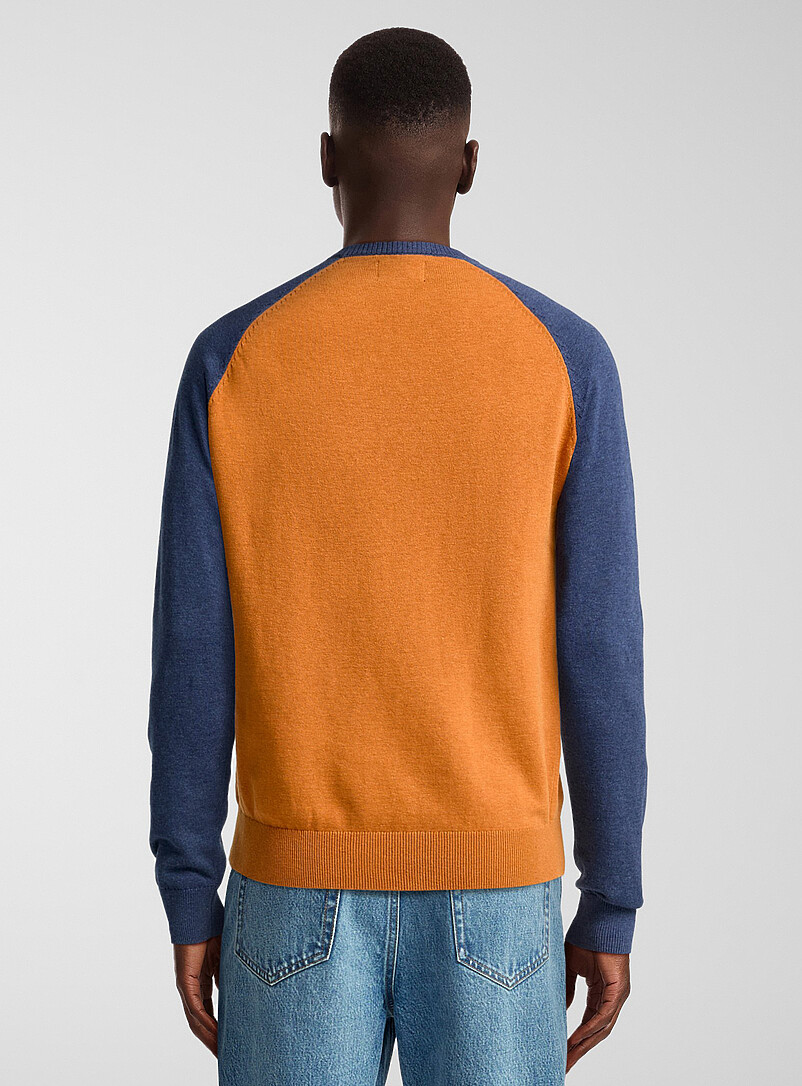 Le 31 Navy/Midnight Blue Colourblock raglan sweater for men