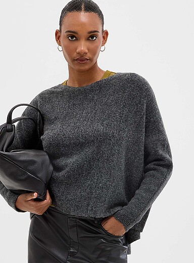 Contemporaine Charcoal Oversized-fit touch of wool and alpaca sweater for women