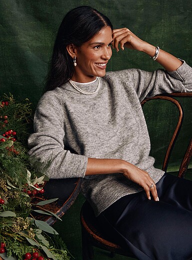 Contemporaine: Le chandail filamenteux laines m&eacute;lang&eacute;es Gris pour femme