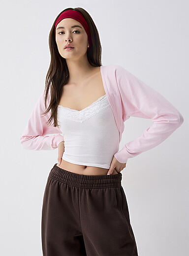 Twik Pink Fine-knit shrug for women