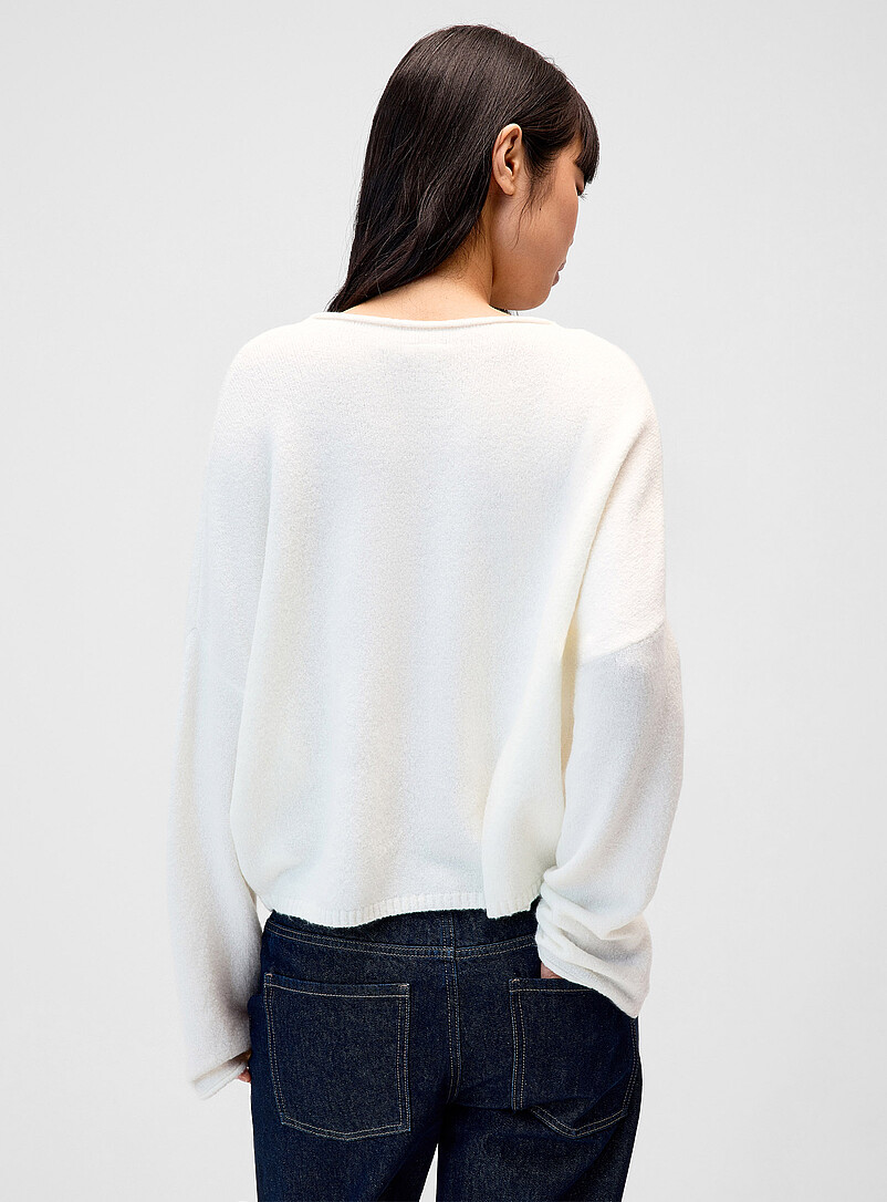 Twik: Le cardigan bords roulott&eacute;s Blanc cass&eacute; pour femme