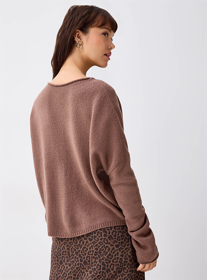 Twik: Le cardigan bords roulott&eacute;s Blanc cass&eacute; pour femme