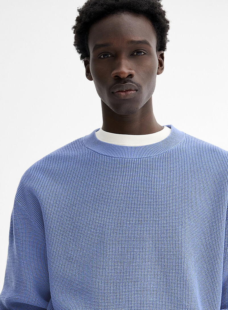 Loose waffle-knit sweater | Djab | Shop Men's Crew Neck Sweaters