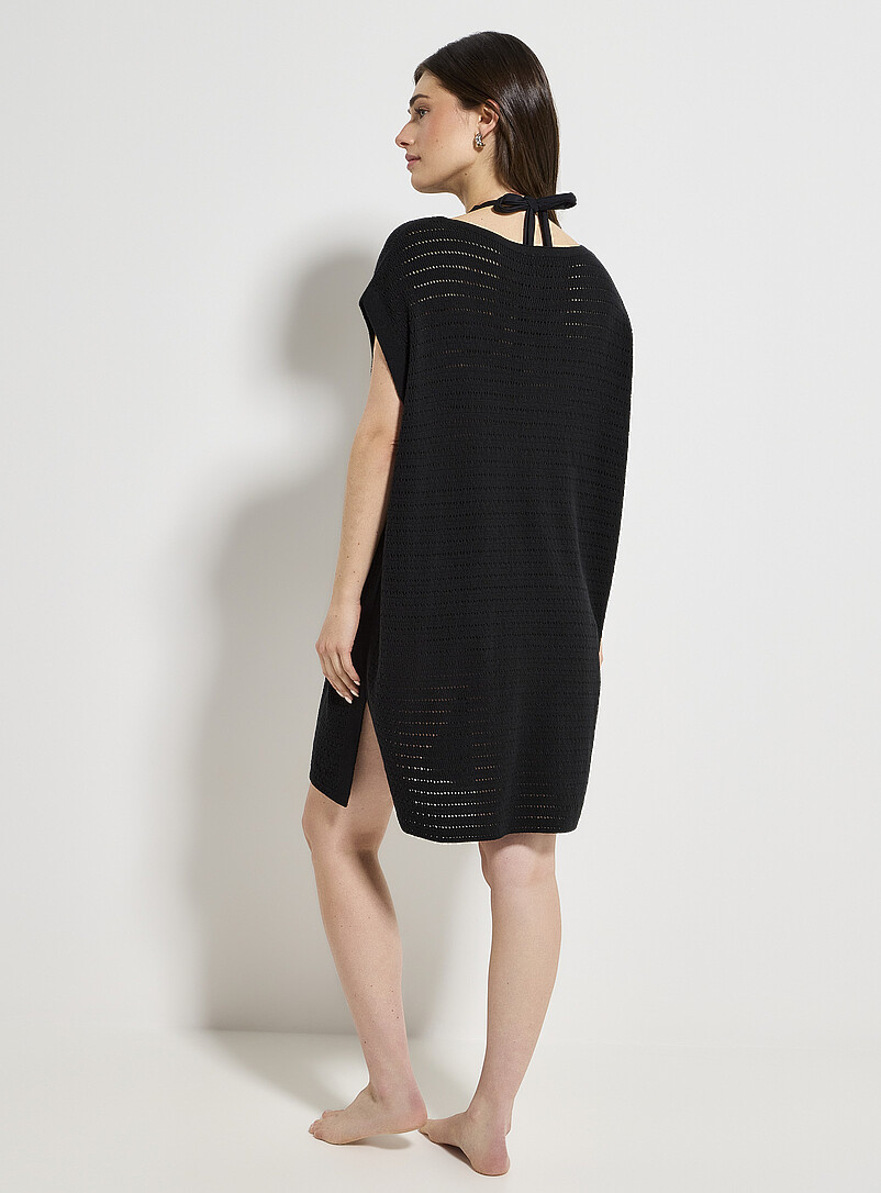 Simons White Boat-neck openwork knit tunic for women