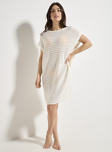 Boat-neck openwork knit tunic