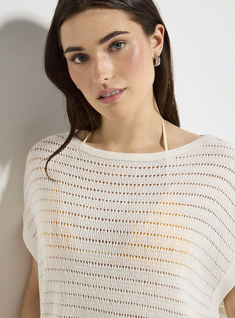 Simons White Boat-neck openwork knit tunic for women