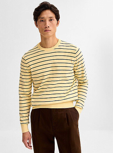 Le 31 Patterned Yellow Nautical stripe sweater for men