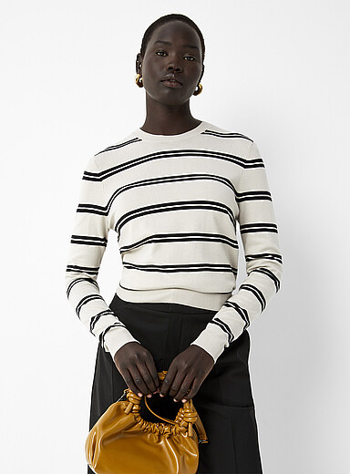 Contemporaine: Le chandail &agrave; rayures fin tricot Sable pour femme