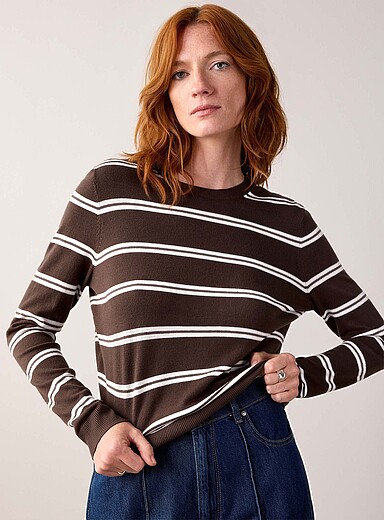 Contemporaine Patterned Brown Striped fine-knit sweater for women