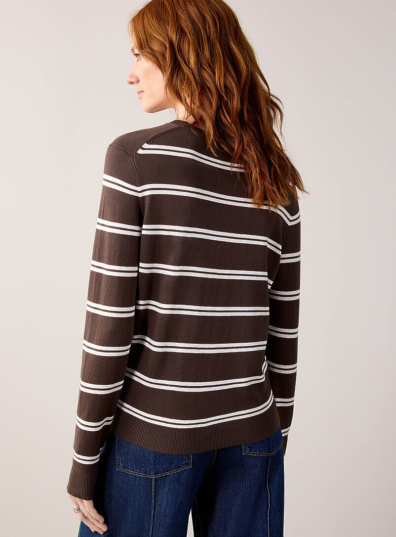 Contemporaine: Le chandail &agrave; rayures fin tricot Sable pour femme