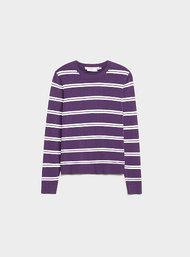 Contemporaine: Le chandail &agrave; rayures fin tricot Raisin - Pourpre fonc&eacute; pour femme