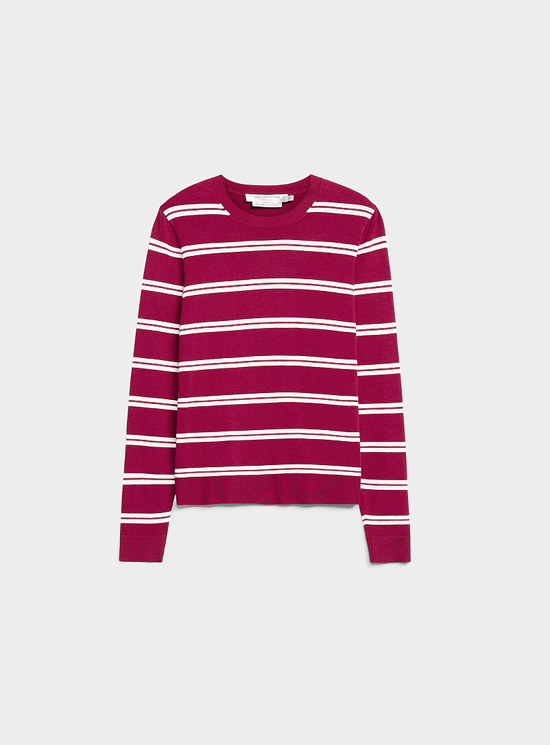 Contemporaine: Le chandail &agrave; rayures fin tricot Sable pour femme