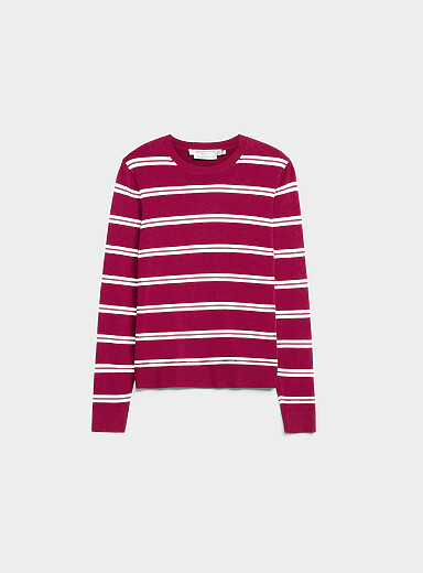 Contemporaine: Le chandail &agrave; rayures fin tricot Brun &agrave; motifs pour femme