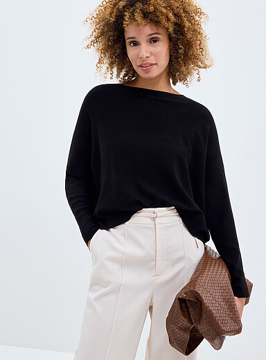 Fine knit oversized boxy-fit boat-neck sweater