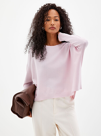 Contemporaine Dusky Pink Fine knit oversized boxy-fit boat-neck sweater for women