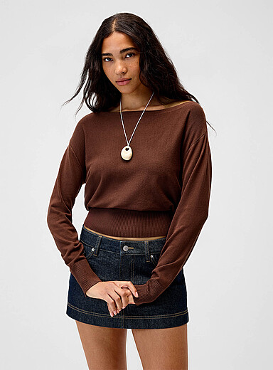Ribbed-hem loose sweater