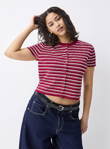 Striped short-sleeve cardigan