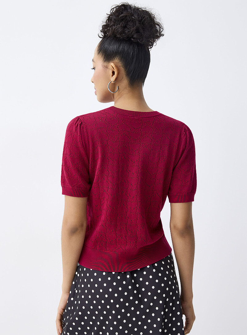 Twik Slate Blue Puff sleeve pointelle knit sweater for women