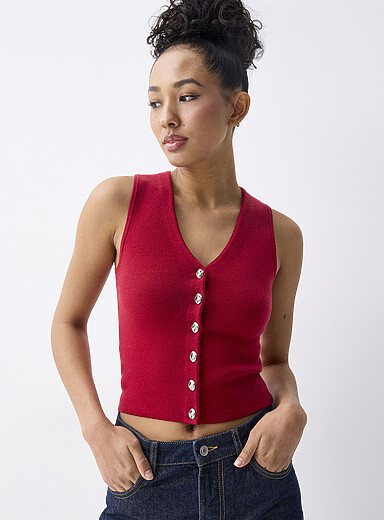 Twik Red Silver buttons sweater vest for women