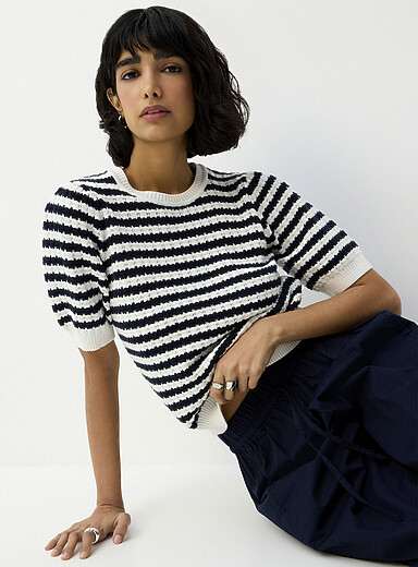 Striped popcorn knit sweater