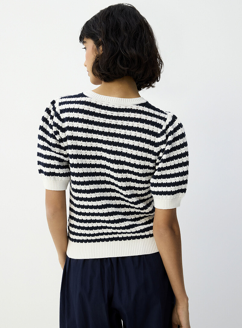 Ic&ocirc;ne: Le chandail tricot popcorn rayures Blanc &agrave; motifs pour femme