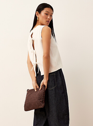 Moss stitch knit tie-up back cami