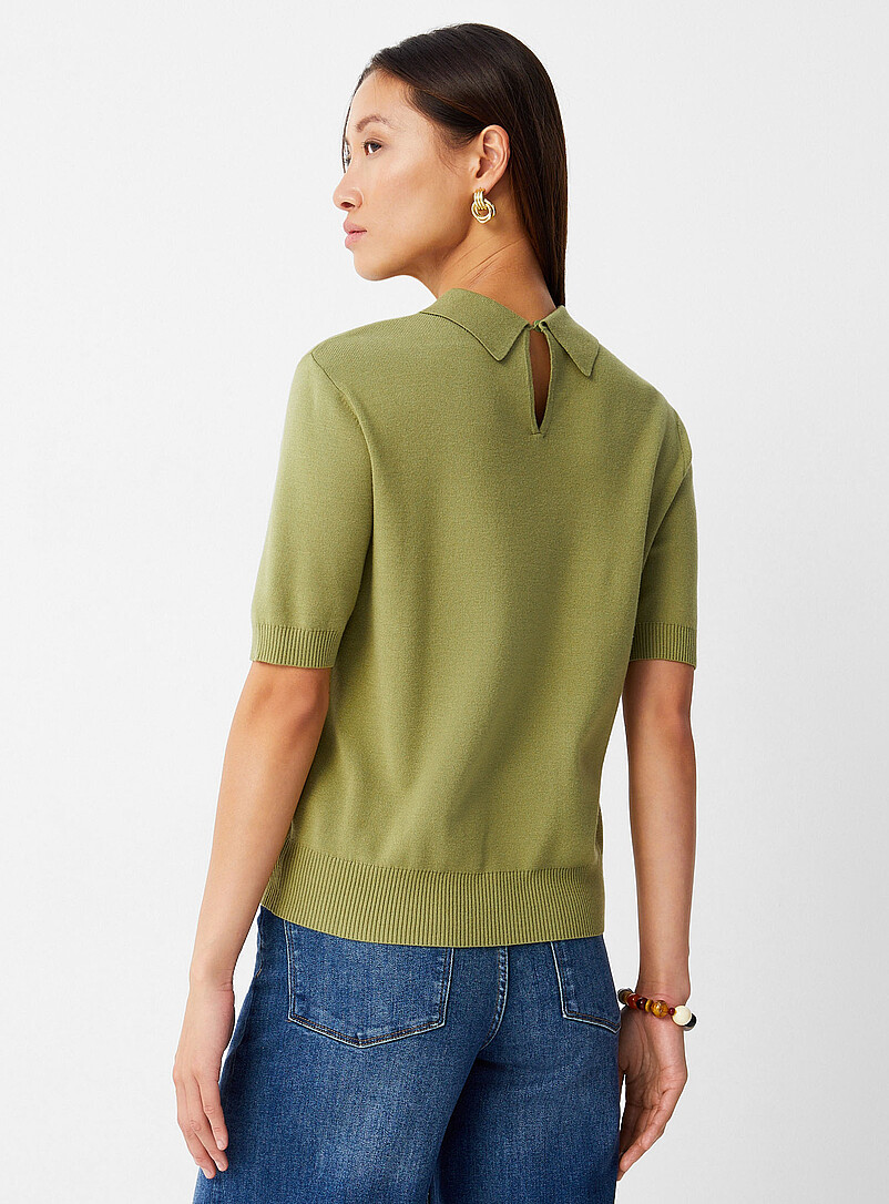 Contemporaine: Le polo &eacute;pur&eacute; fin tricot Vert bouteille - Sapin pour femme