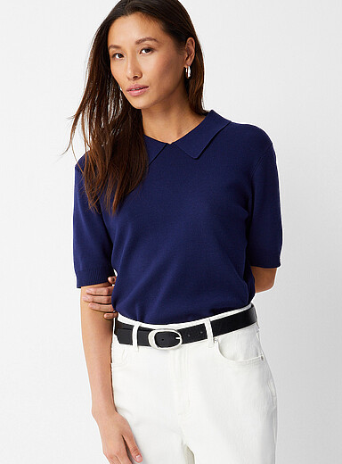 Contemporaine Navy/Midnight Blue Sleek fine-knit polo for women