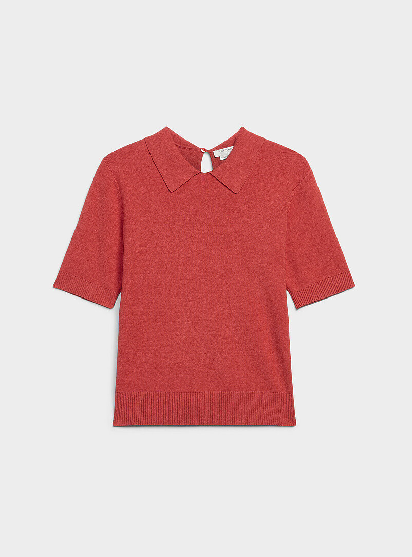 Contemporaine: Le polo &eacute;pur&eacute; fin tricot Vert bouteille - Sapin pour femme