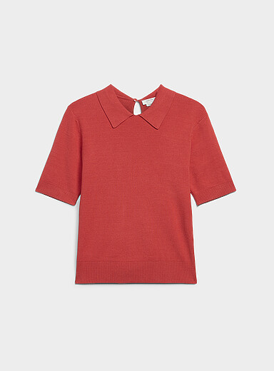 Contemporaine Salmon/Coral Sleek fine-knit polo for women