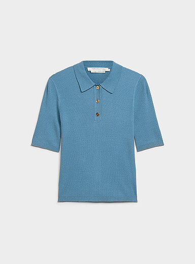 Contemporaine: Le polo c&ocirc;tel&eacute; boutons dor&eacute;s Sarcelle - Turquoise pour femme