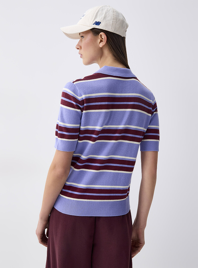 Twik Patterned blue Mixed stripes polo shirt for women