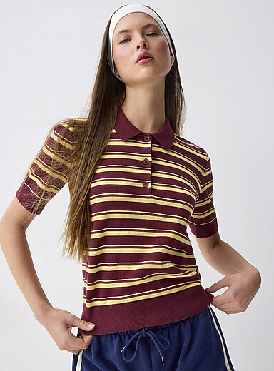 Twik Burgundy Mixed stripes polo shirt for women