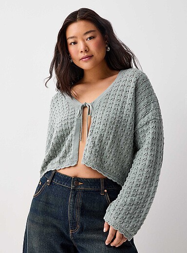 Openwork tie-up cardigan