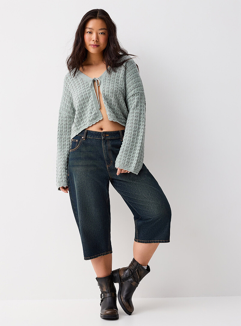 Twik Mint/Pistachio Green Openwork tie-up cardigan for women