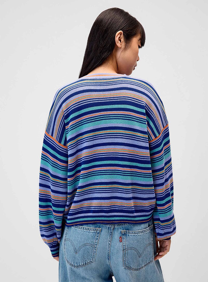 Twik: Le chandail coton rayures mixtes Bleu &agrave; motifs pour femme