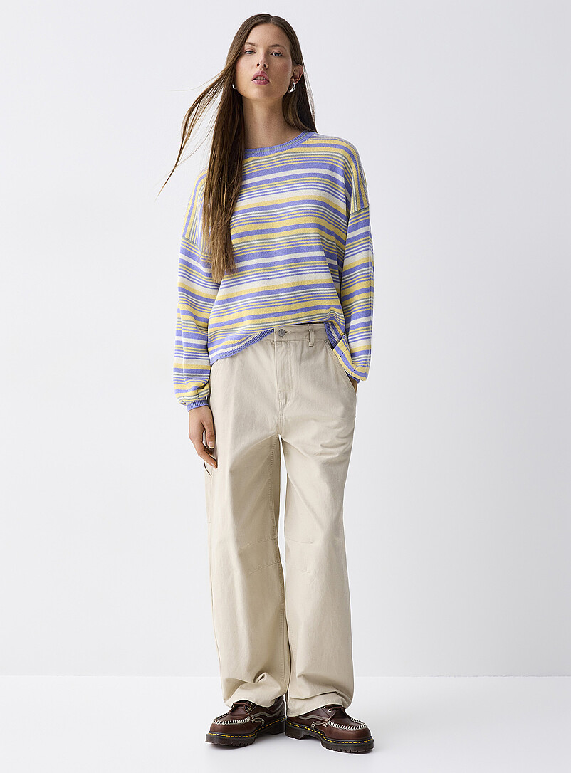 Twik Patterned pink Mixed stripes cotton sweater for women