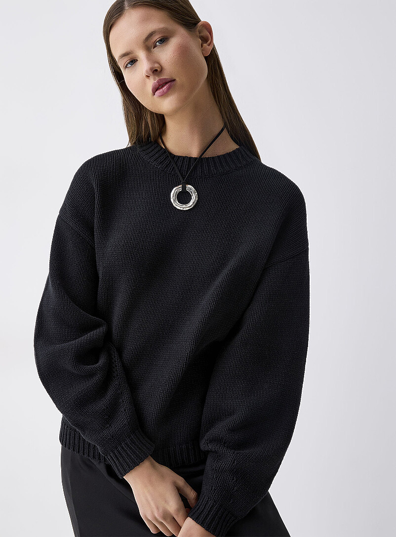 Twik: Le chandail tricot &eacute;pais manches bouffantes Ivoire - Beige cr&egrave;me pour femme