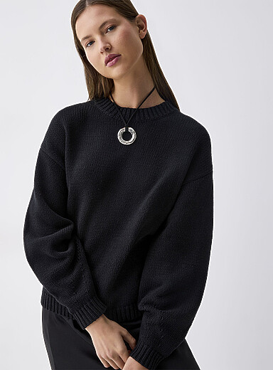 Twik: Le chandail tricot &eacute;pais manches bouffantes Ivoire - Beige cr&egrave;me pour femme