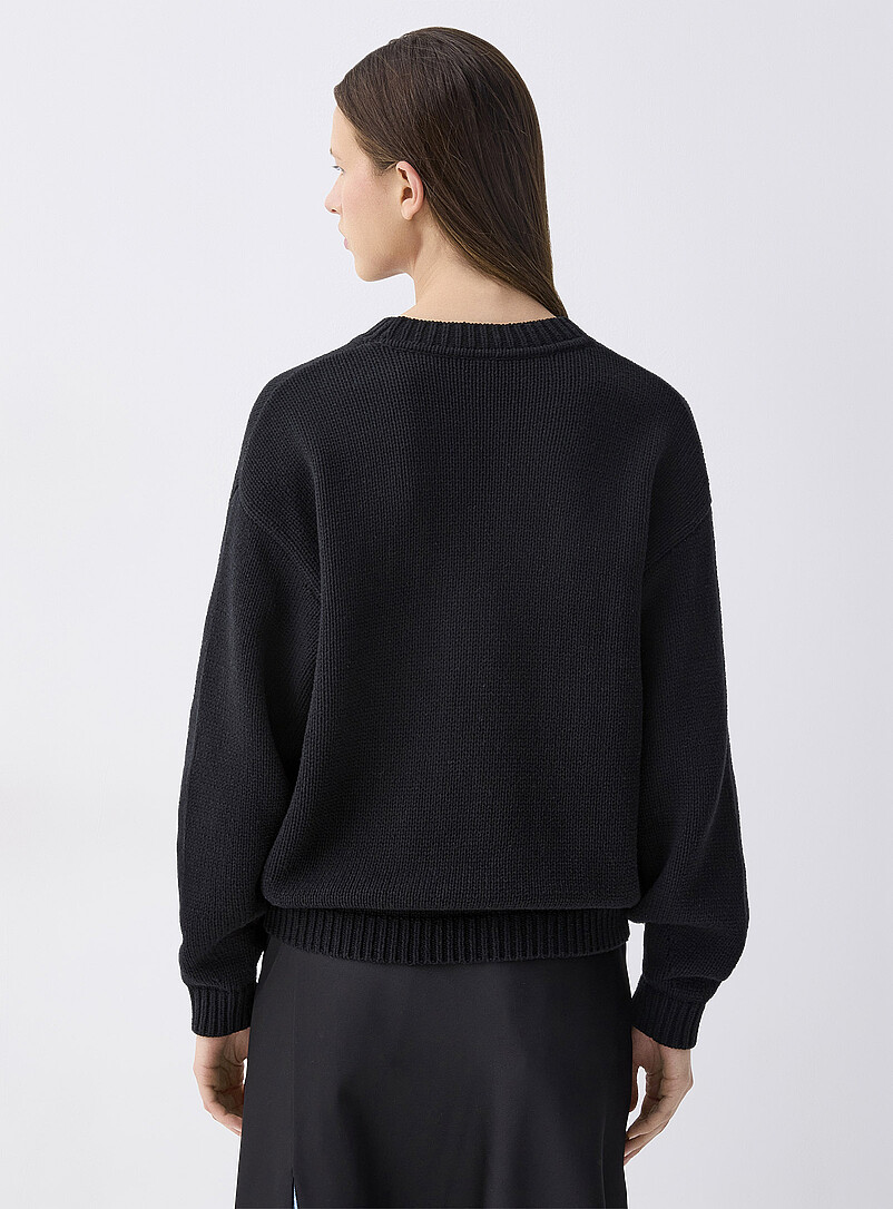 Twik Ivory/Cream Beige Puff-sleeve thick knit sweater for women