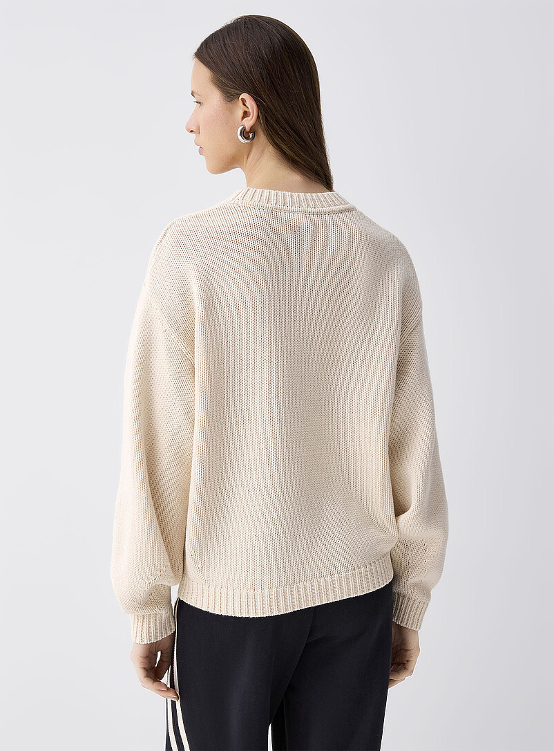 Twik: Le chandail tricot &eacute;pais manches bouffantes Ivoire - Beige cr&egrave;me pour femme
