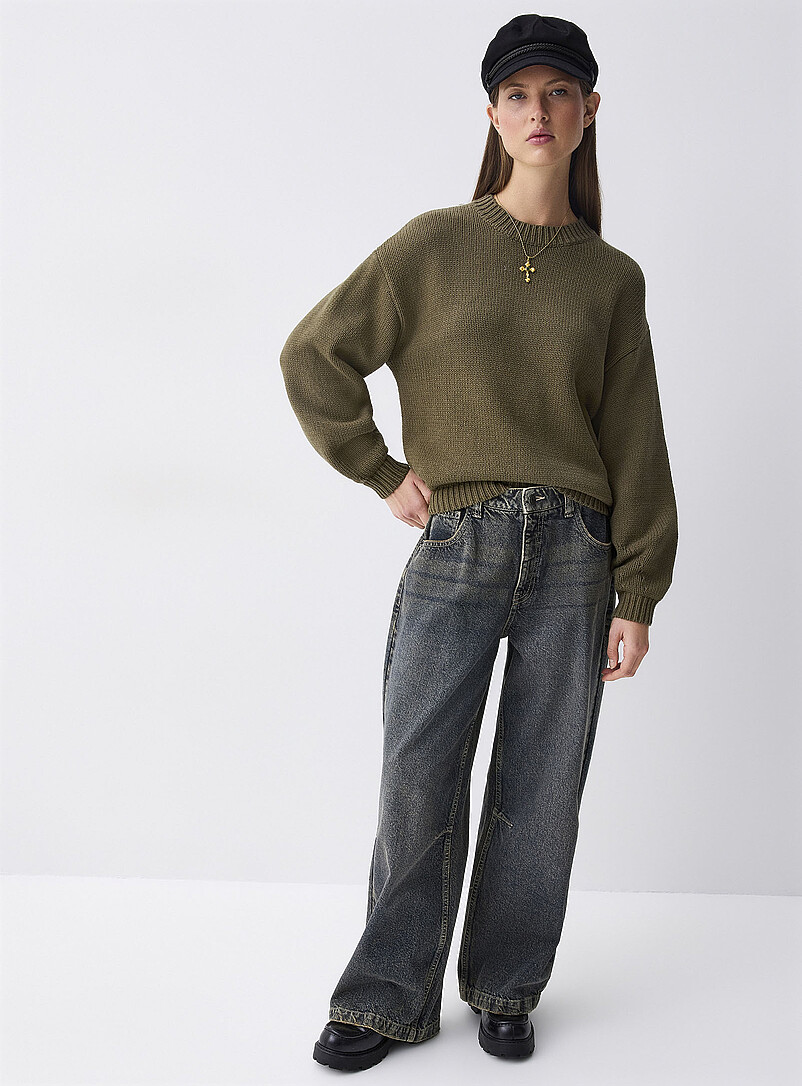 Twik: Le chandail tricot &eacute;pais manches bouffantes Ivoire - Beige cr&egrave;me pour femme