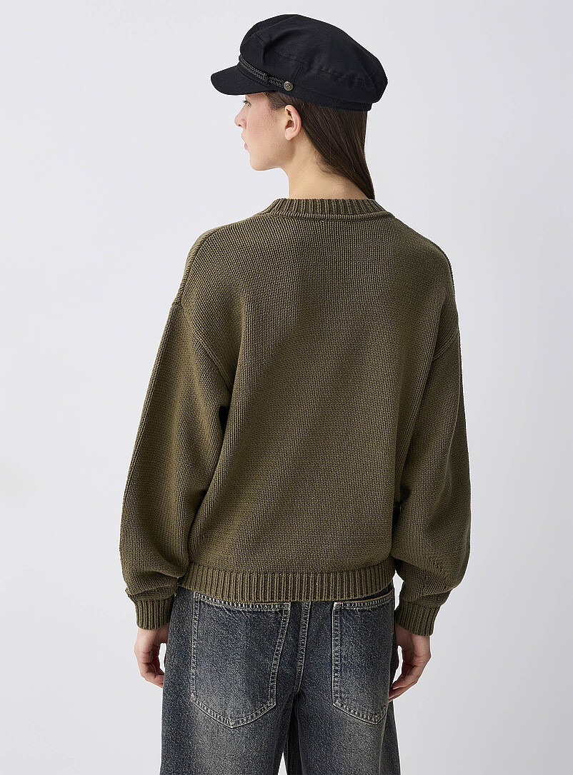 Twik: Le chandail tricot &eacute;pais manches bouffantes Ivoire - Beige cr&egrave;me pour femme