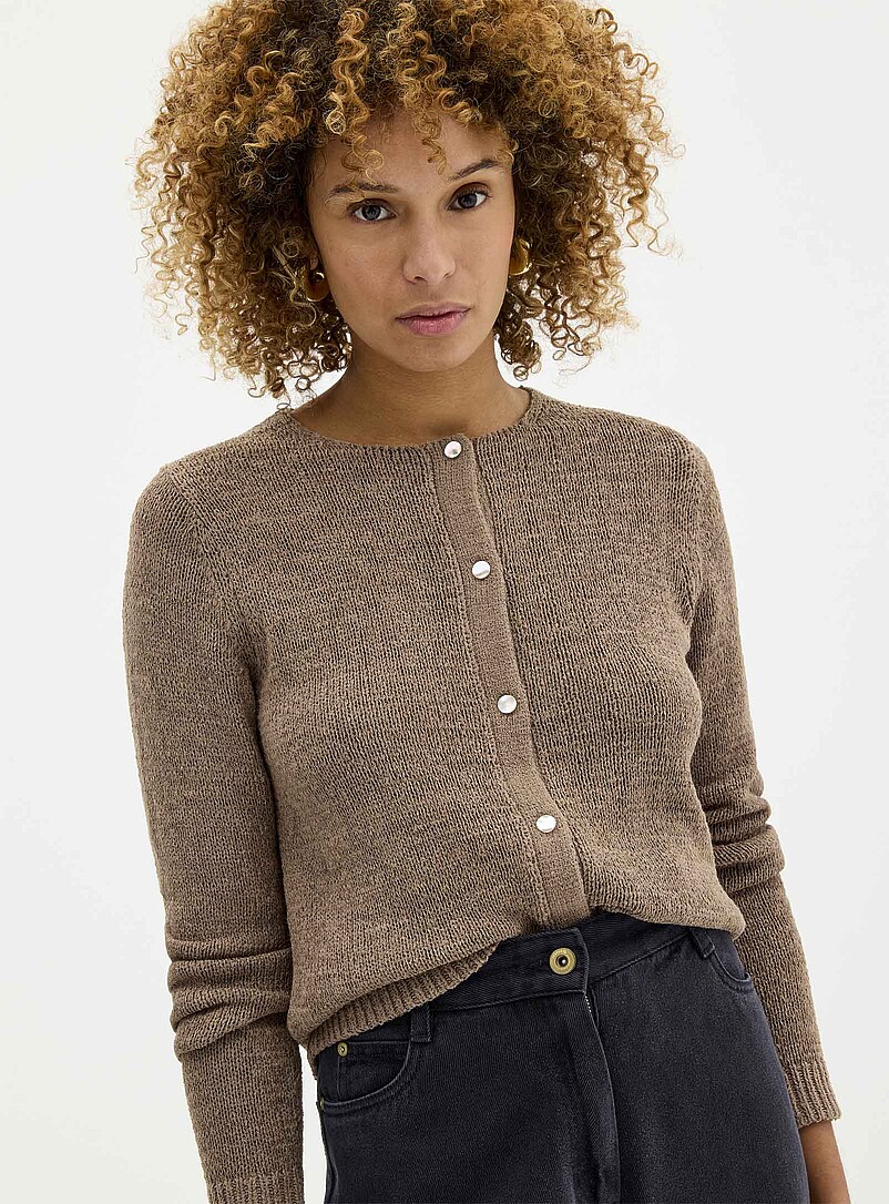 Contemporaine: Le cardigan maille ruban lustr&eacute;e Taupe pour femme