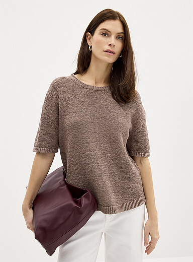 Contemporaine: Le chandail ample maille ruban Taupe pour femme